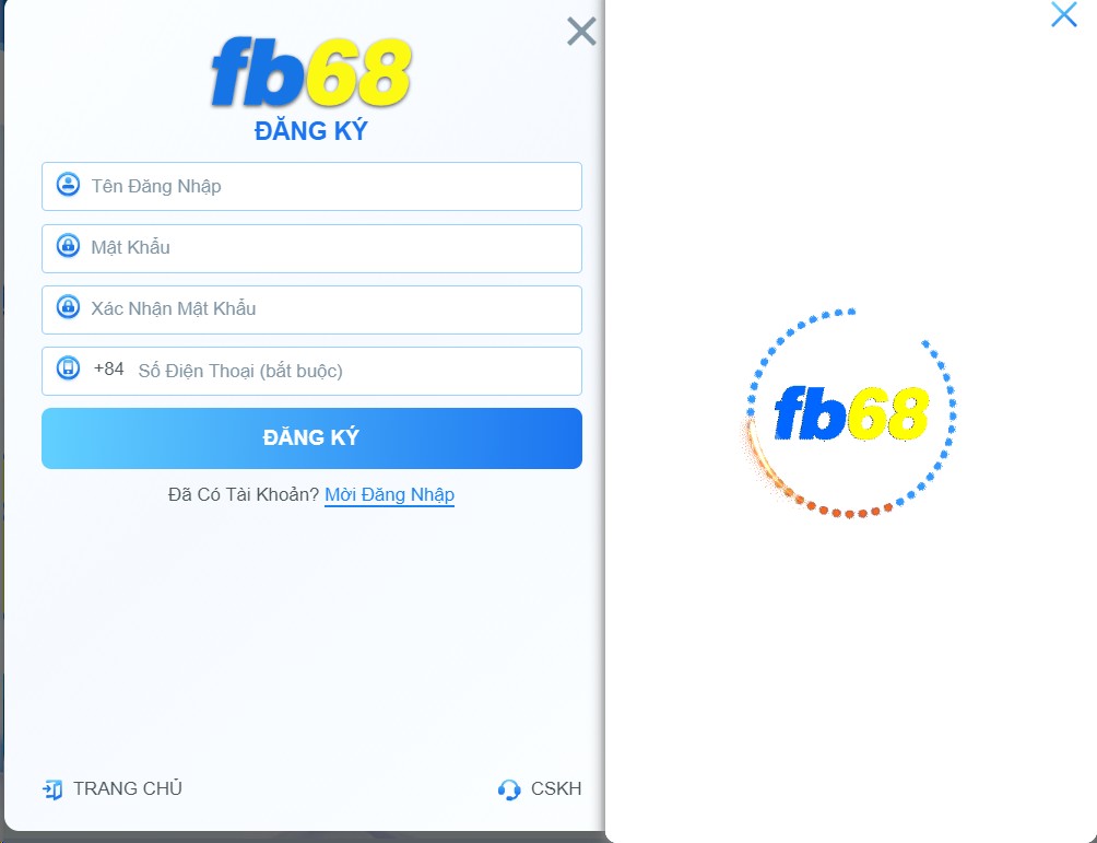 Hướng dẫn đăng ký FB68 trên máy tính